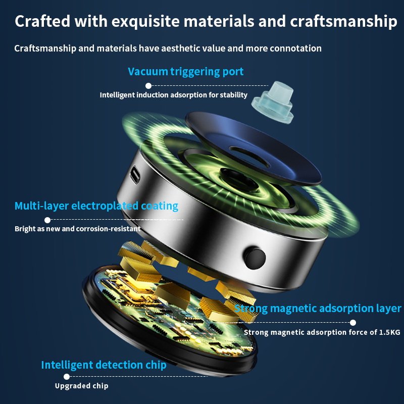 Universal Stable Magnetic Mirror Vacuum Automatic Adsorption Suction Mobile Phone Holder for Car with 2 Metal Ring Sticker