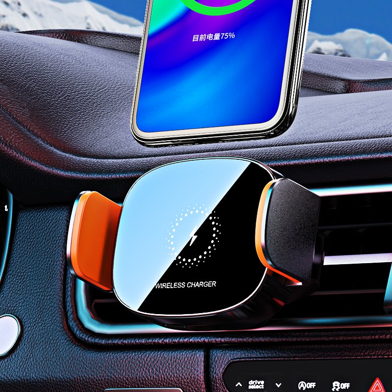 15W Fast Wireless Charging Stand for Mobile Phones Aluminum ABS Electric Car Holder with Air Vents Placement Mount