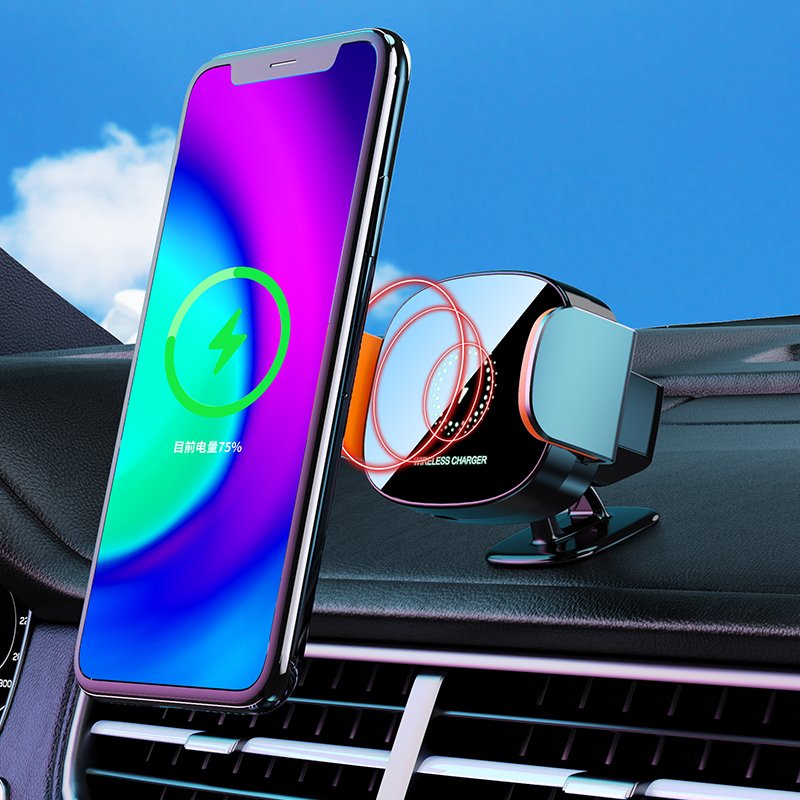 15W Fast Wireless Charging Stand for Mobile Phones Aluminum ABS Electric Car Holder with Air Vents Placement Mount