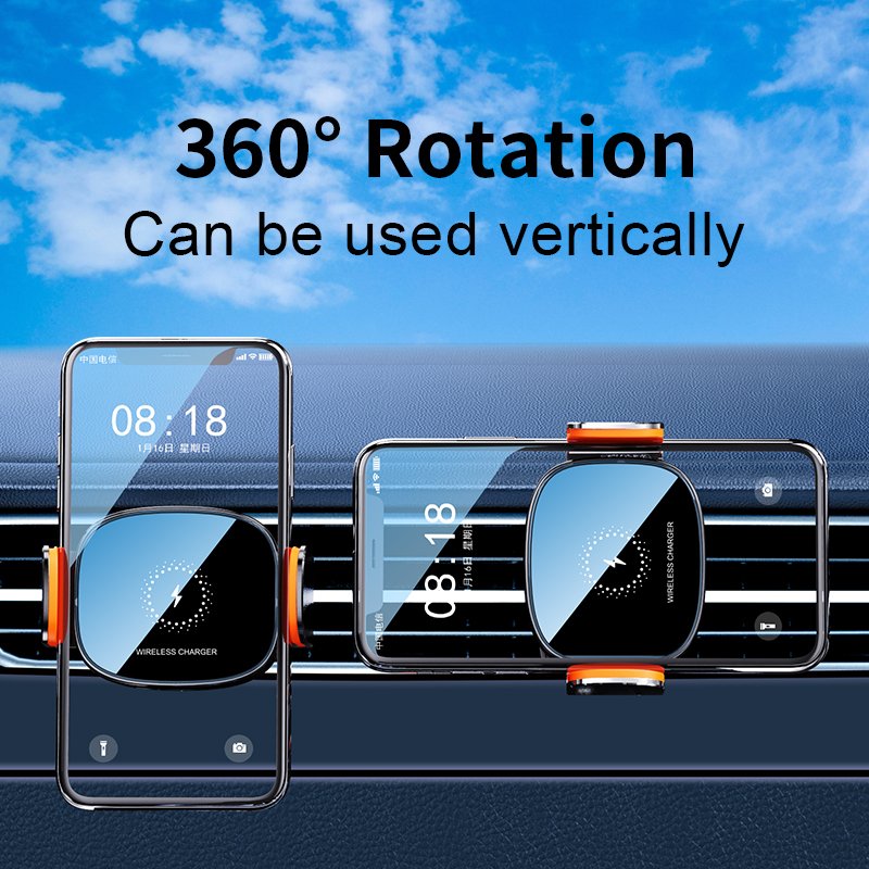 15W Fast Wireless Charging Stand for Mobile Phones Aluminum ABS Electric Car Holder with Air Vents Placement Mount