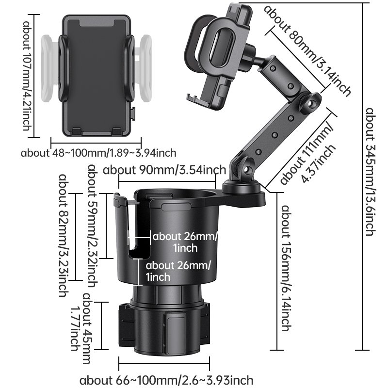 large 2 in 1 car cup holder extendable phone mount adjustable arm extendable base car cup holder