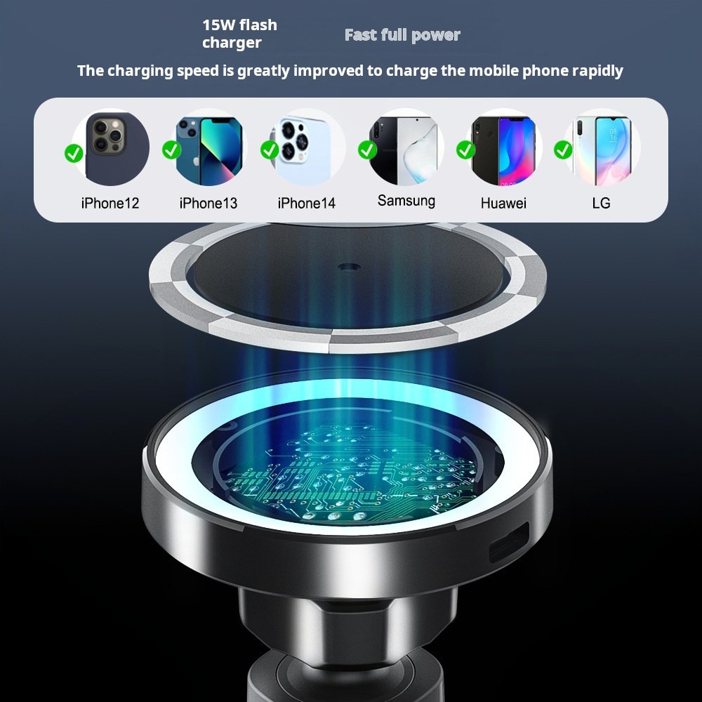 LC831 Customized Magnetic Car Phone Holder 15W Fast Charging Wireless Charger For 12/3/15 Pro Max Mobile Stand Cell Phone Holder