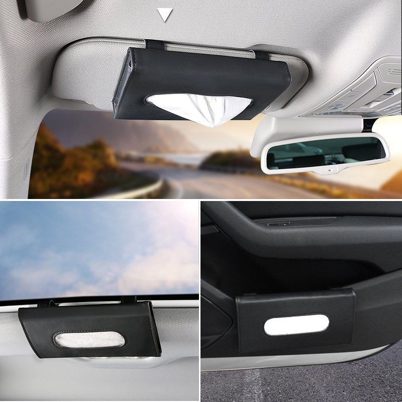 High Quality Car Sun Visor Tissue Box Bag Pu Leather Car Visor Hanging Tissue Pocket Holder