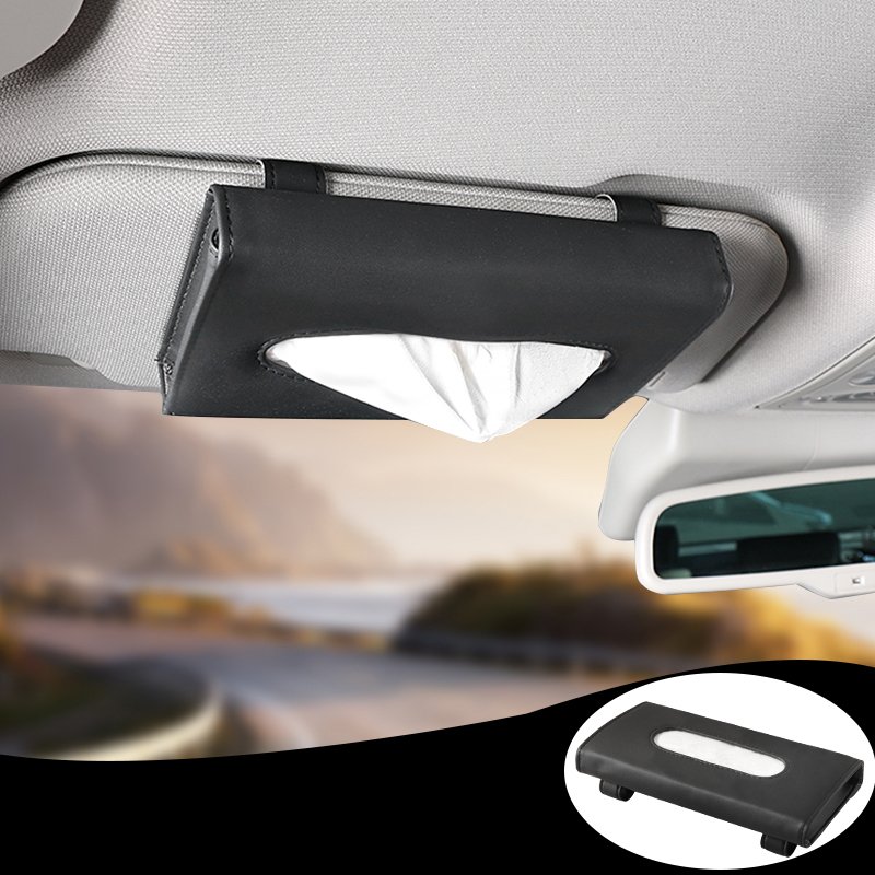 High Quality Car Sun Visor Tissue Box Bag Pu Leather Car Visor Hanging Tissue Pocket Holder