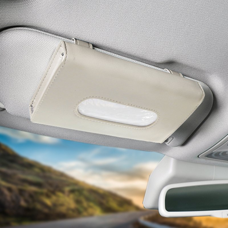 High Quality Car Sun Visor Tissue Box Bag Pu Leather Car Visor Hanging Tissue Pocket Holder