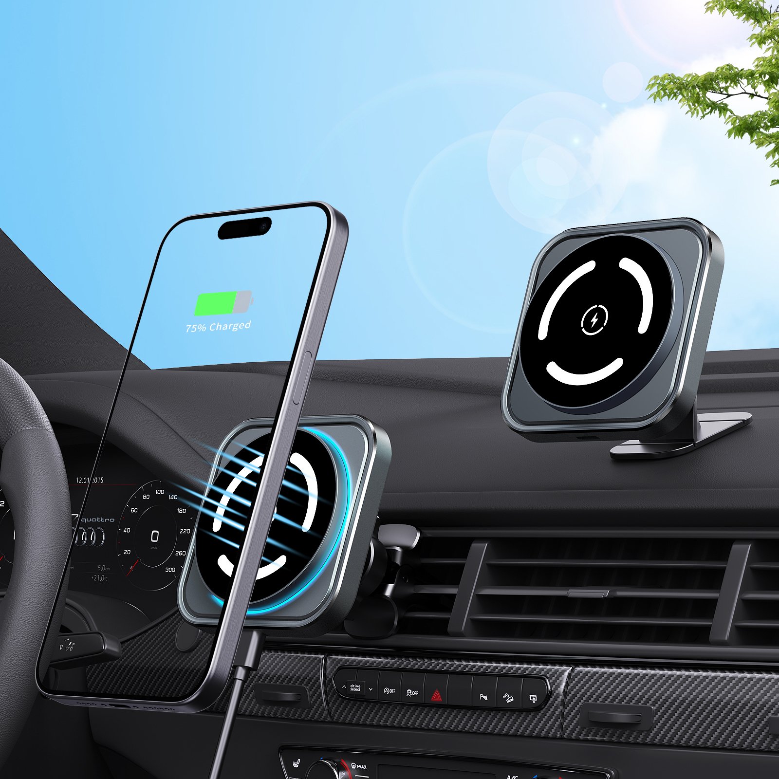 15w Magnetic Fast Wireless Charging Mobile Phone Holder Car Charger Mount For Magnetic for Iphone 16 15 14 13 12 pro max