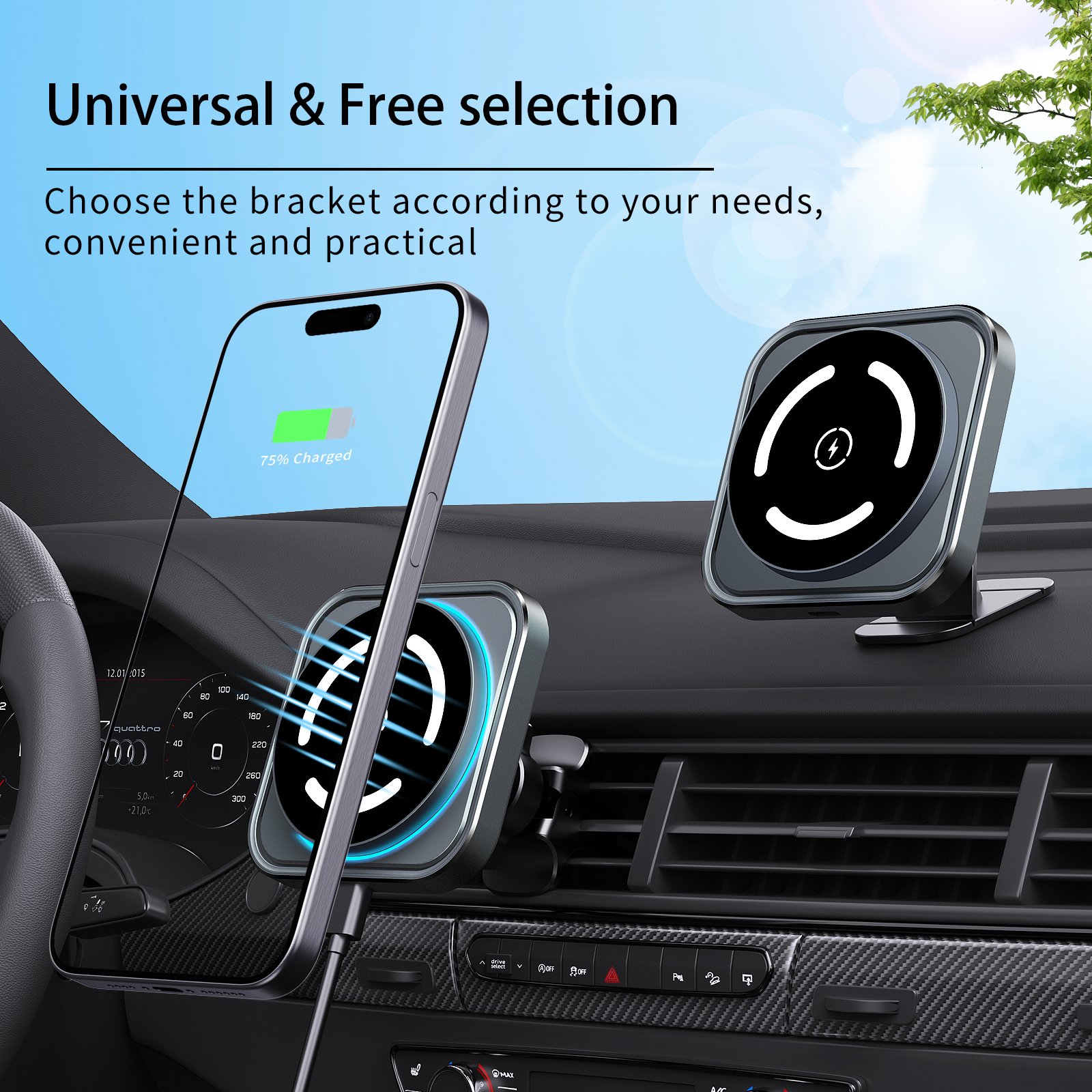 15w Magnetic Fast Wireless Charging Mobile Phone Holder Car Charger Mount For Magnetic for Iphone 16 15 14 13 12 pro max