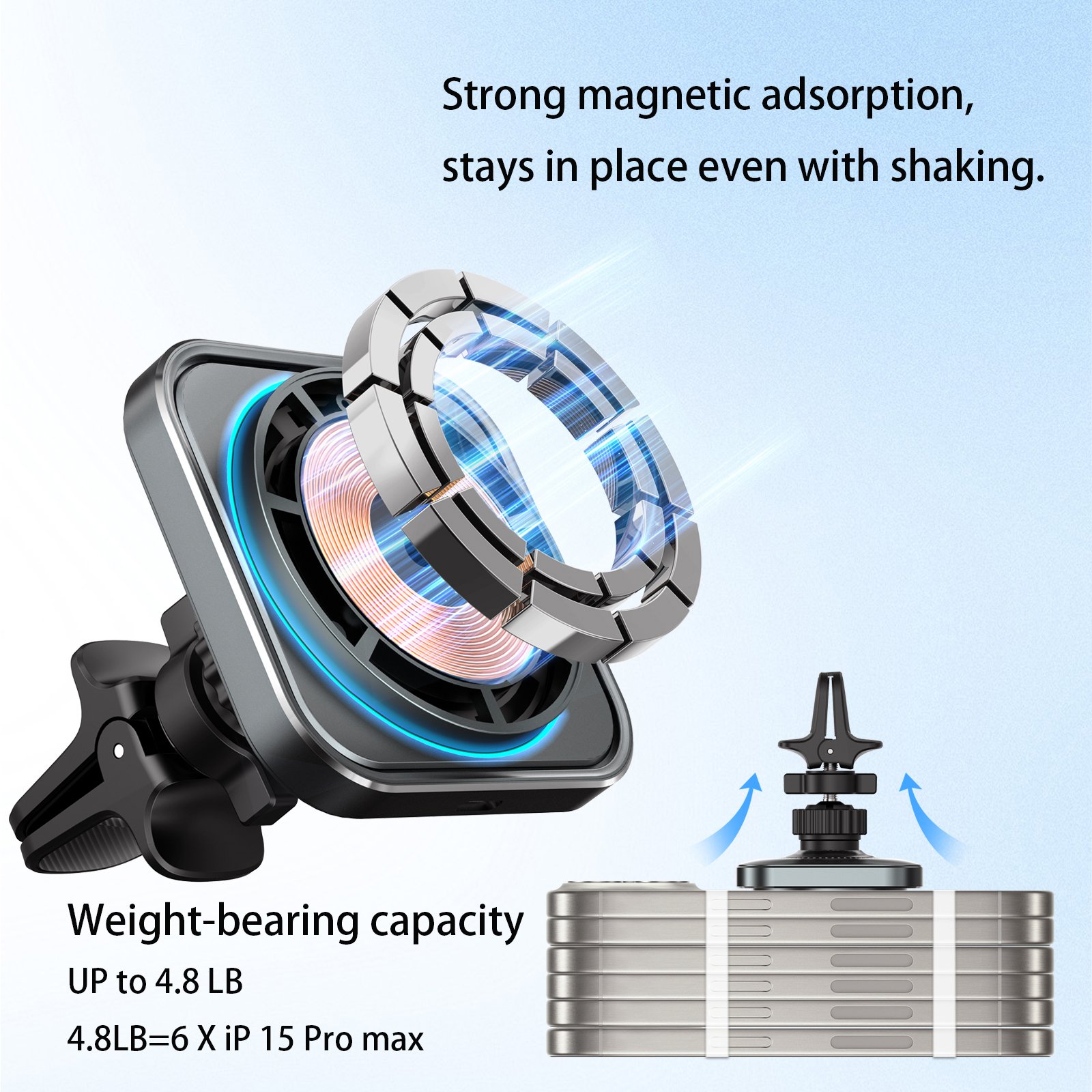 15w Magnetic Fast Wireless Charging Mobile Phone Holder Car Charger Mount For Magnetic for Iphone 16 15 14 13 12 pro max