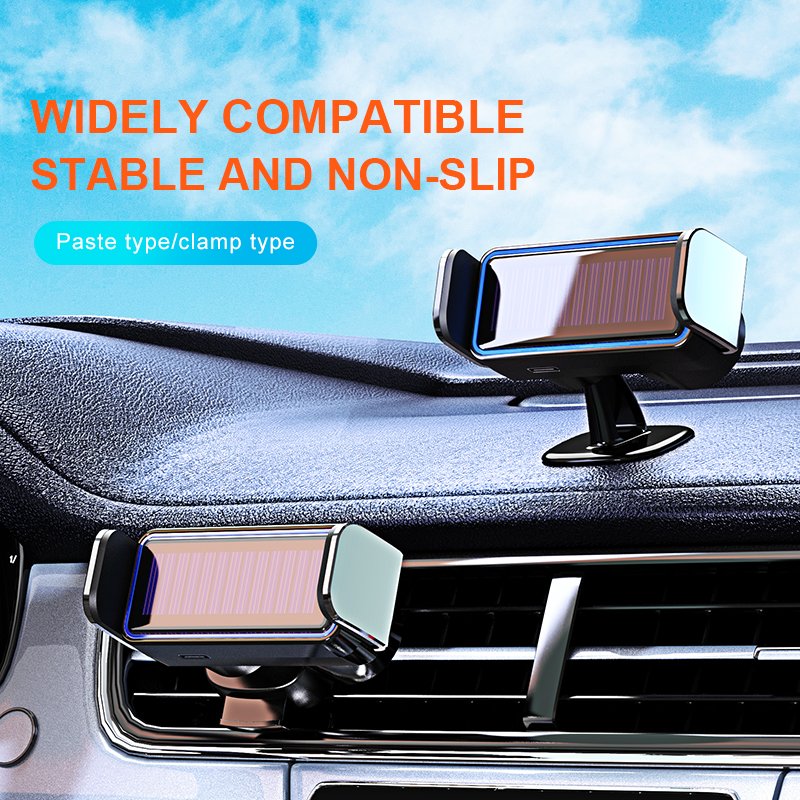 Wireless Charging Solar Power Electric Mobile Phone Holder Rotating Navigation Automatic Induction Car Phone Holder Custom Logo
