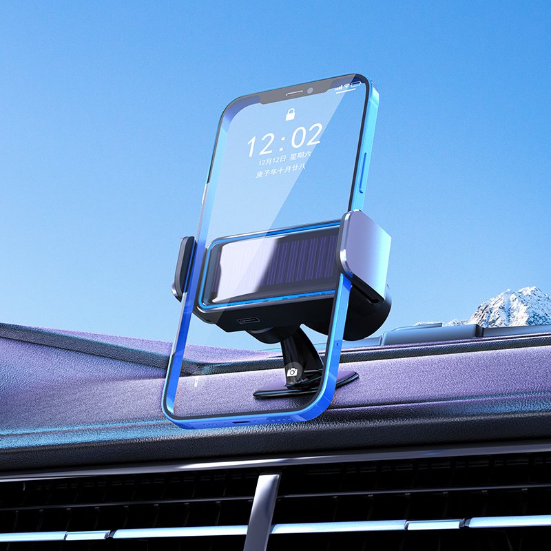 Wireless Charging Solar Power Electric Mobile Phone Holder Rotating Navigation Automatic Induction Car Phone Holder Custom Logo