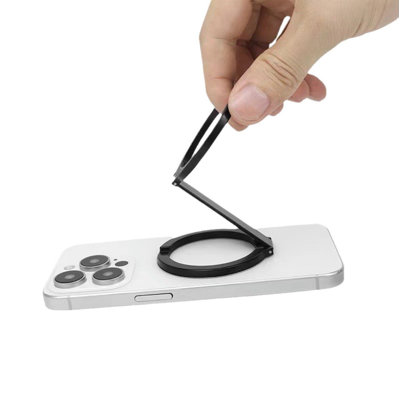 Universal Double-Sided Desktop Magnetic on Metal Items Cell Phone Holder Grip Stand for Magsafe with 2 Metal Ring Sticker