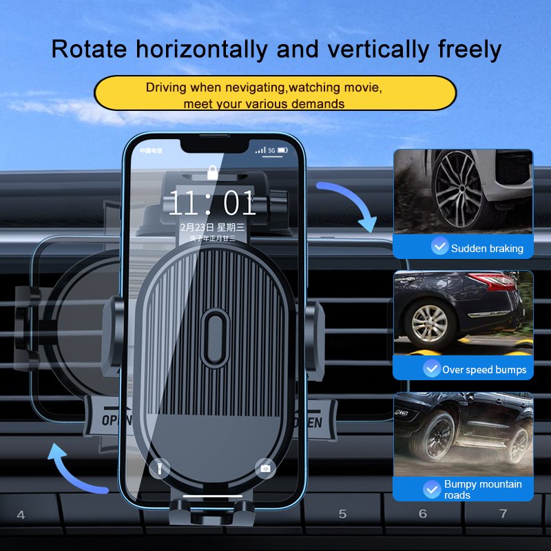 2023 Trending Metal Hook Universal Car Vent Clip Double Side Click Air Vent Holder Release Retractable Clamp Arm Phone Holder
