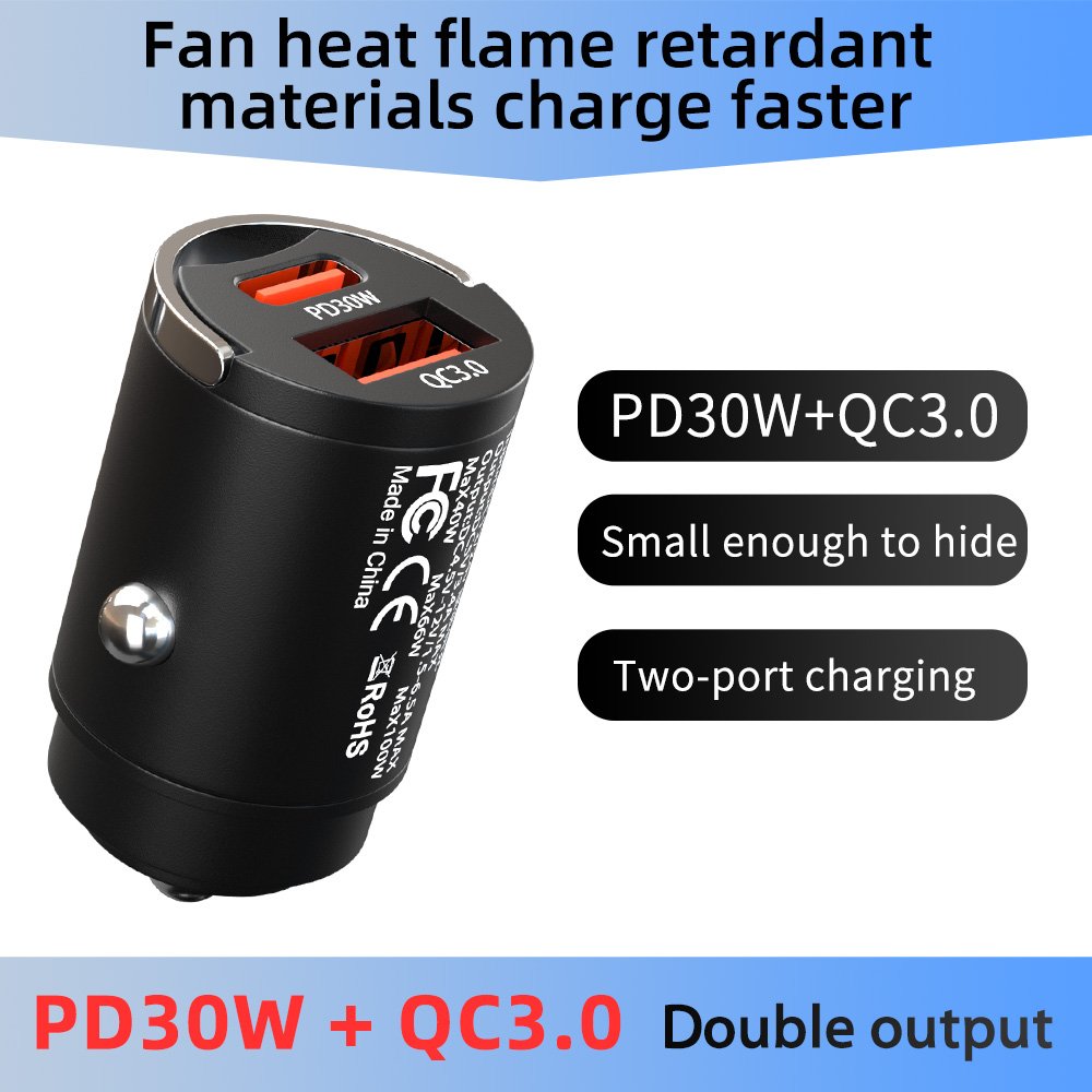 Newest Pull Tab Metal Holder High Speed Output PD30W and QC3.0 Retractable Fast Charger Car Adapter for Phone Charging