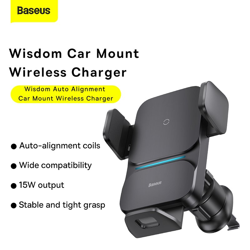 Baseus QI 15W Wisdom Auto Alignment Car Mount Wireless Charging Phone Holder
