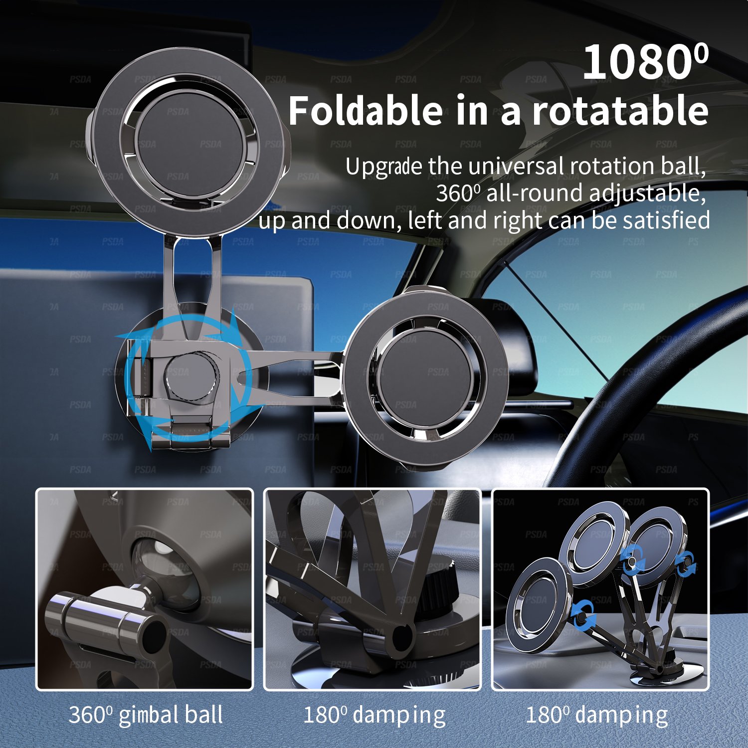 Magnetic Car Phone Holder Windshield Car Smartphone Holder Mount Car Dashboard Phone Mount 360 Degree Rotation Adjustable GPS