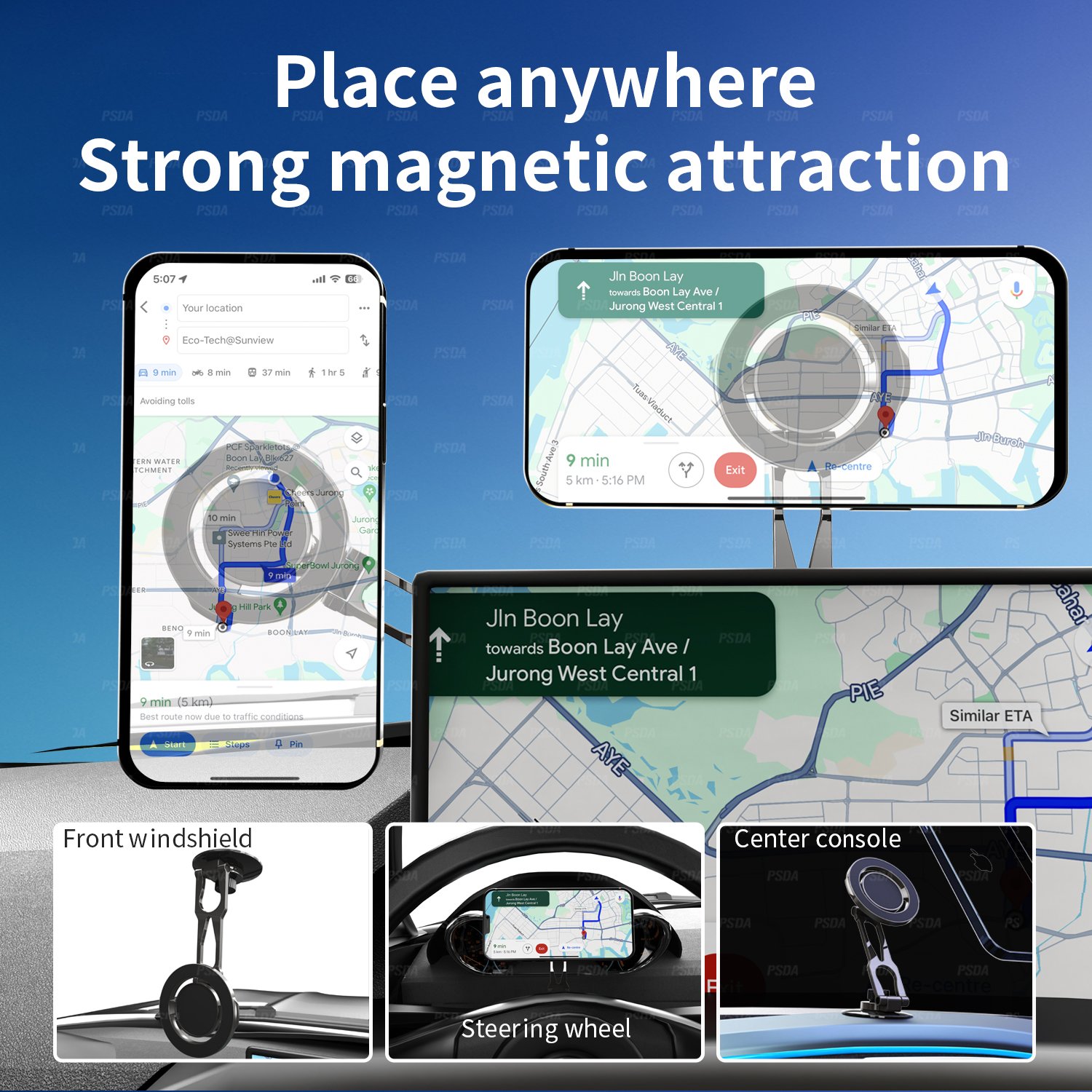 Magnetic Car Phone Holder Windshield Car Smartphone Holder Mount Car Dashboard Phone Mount 360 Degree Rotation Adjustable GPS