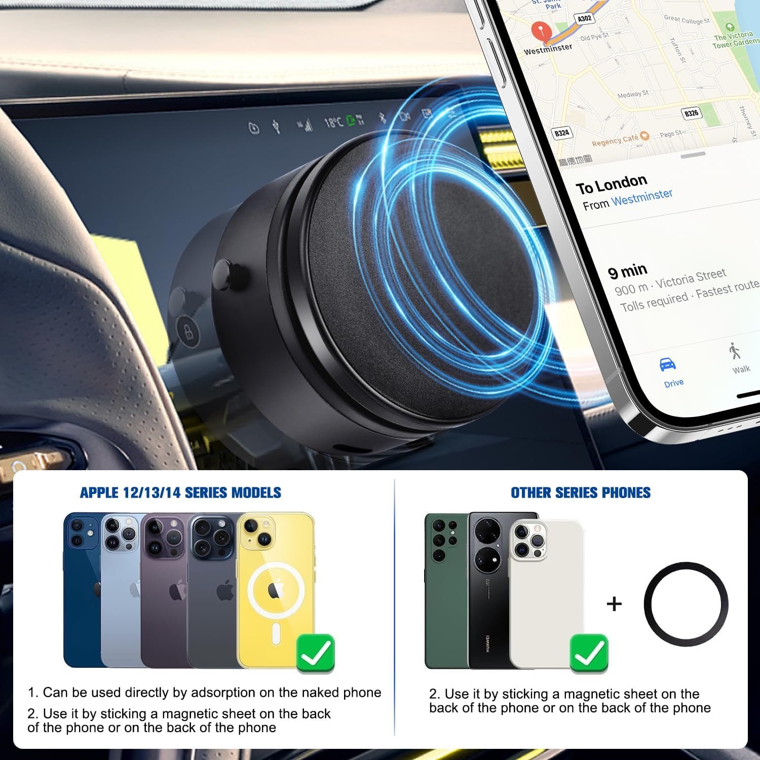 2024 New Upgrade Portable Adjustable Angle Universal Magnetic Glass Vacuum Adsorption Foldable Mobile Phone Car Holder