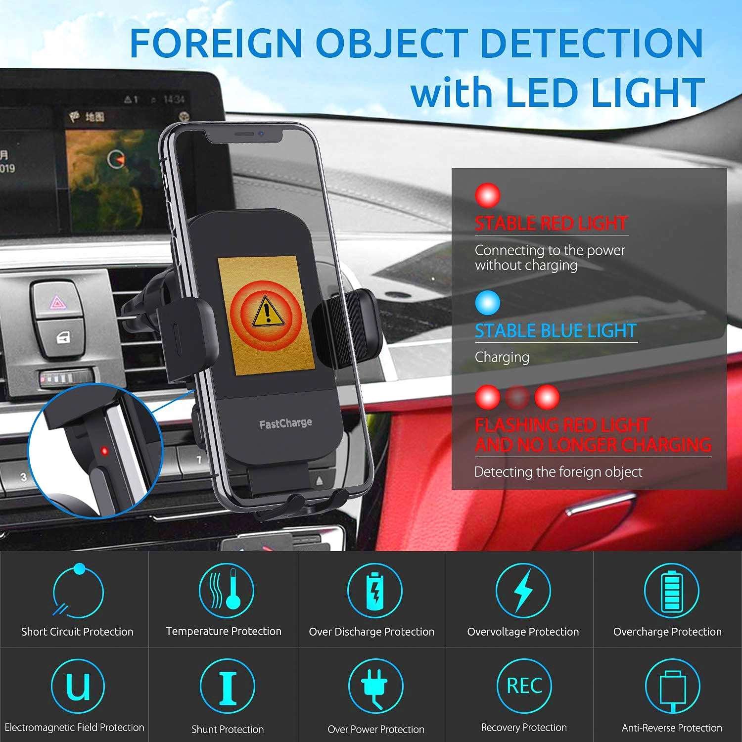Car Wireless Charging Stand 15W Fast Charging Windshield Dashboard Installation Car Mobile Phone Holder