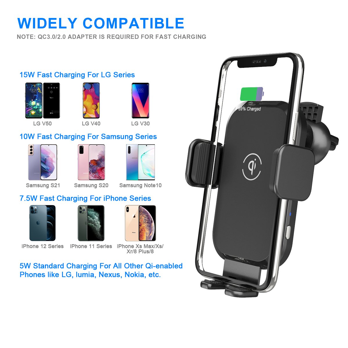 Popular Car Electronic Matt 15W Fast Charging Smart Sensor Phone Car Holder Charger Wireless For Smartphone