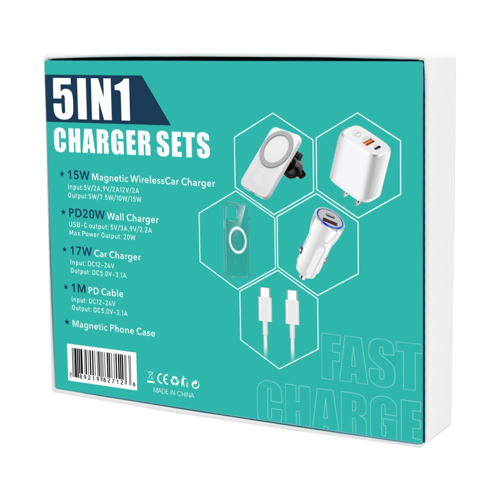5 in 1 suit Magnetic Suction Charger 20W PD Fast Charger for Phone 15 1413 12 for EU UK US plug gift box style