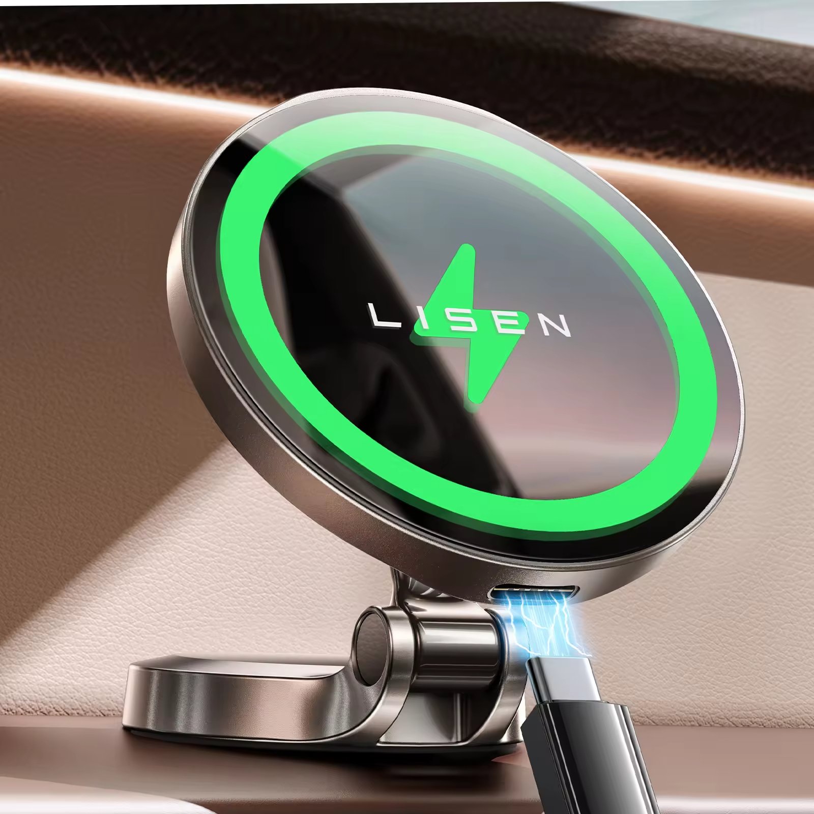LISEN 360 Rotation Zinc Alloy Car Magnetic Wireless Charger mobile phone charger