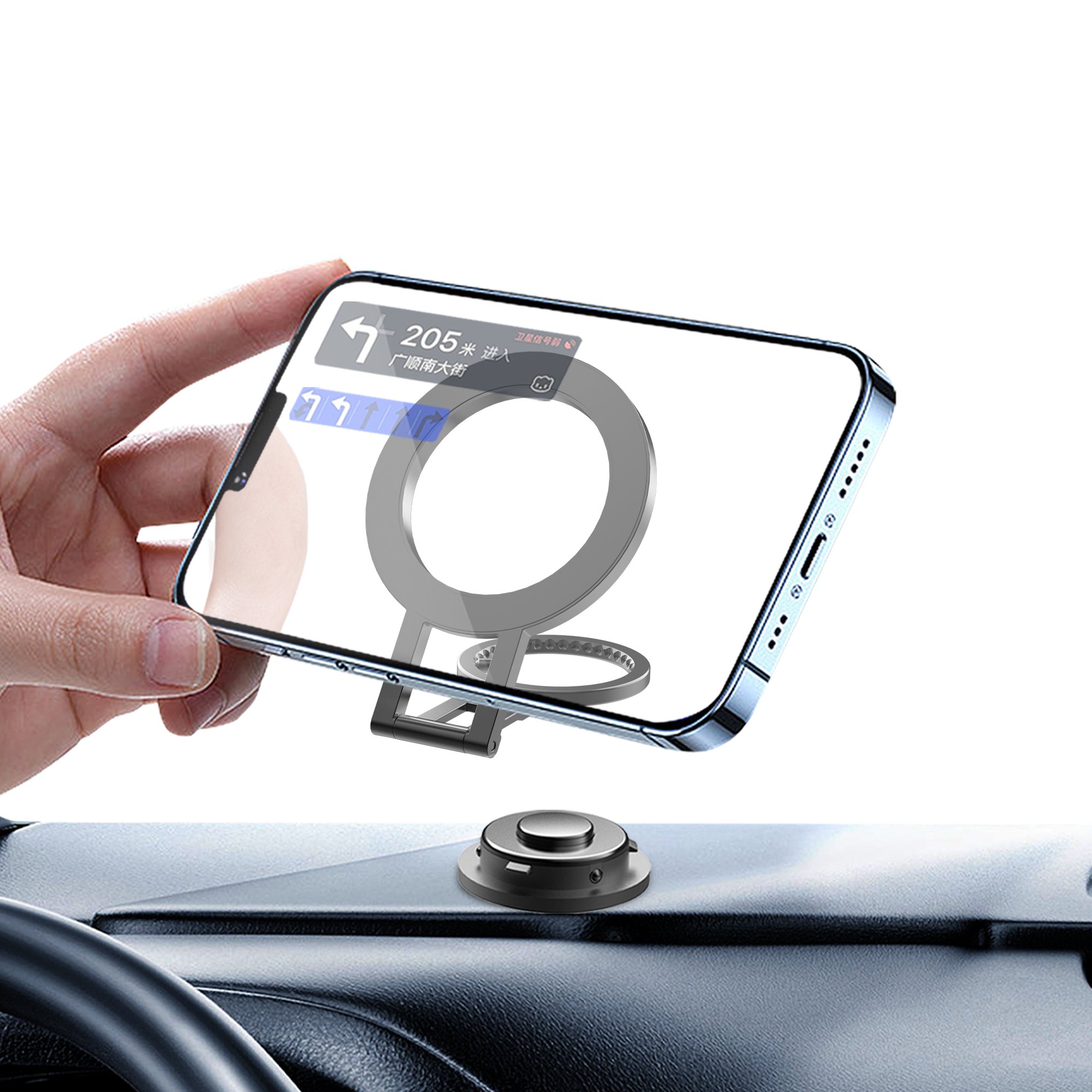 Designed for Magsafe Car Mount Phone Holder with N52 Strong Ring Magnets Dashboard phone Mount holder