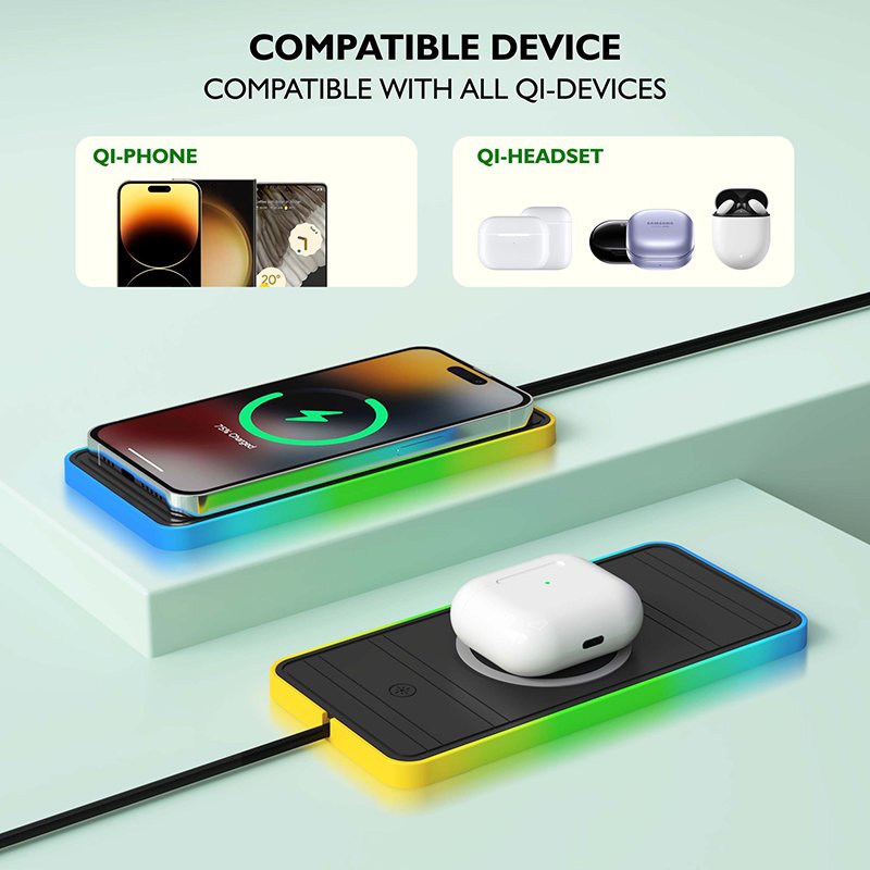 Customized wireless charger 15W 2-in-1 Qi car phone holder suitable for iPhone car wireless fast charging anti-skid pad