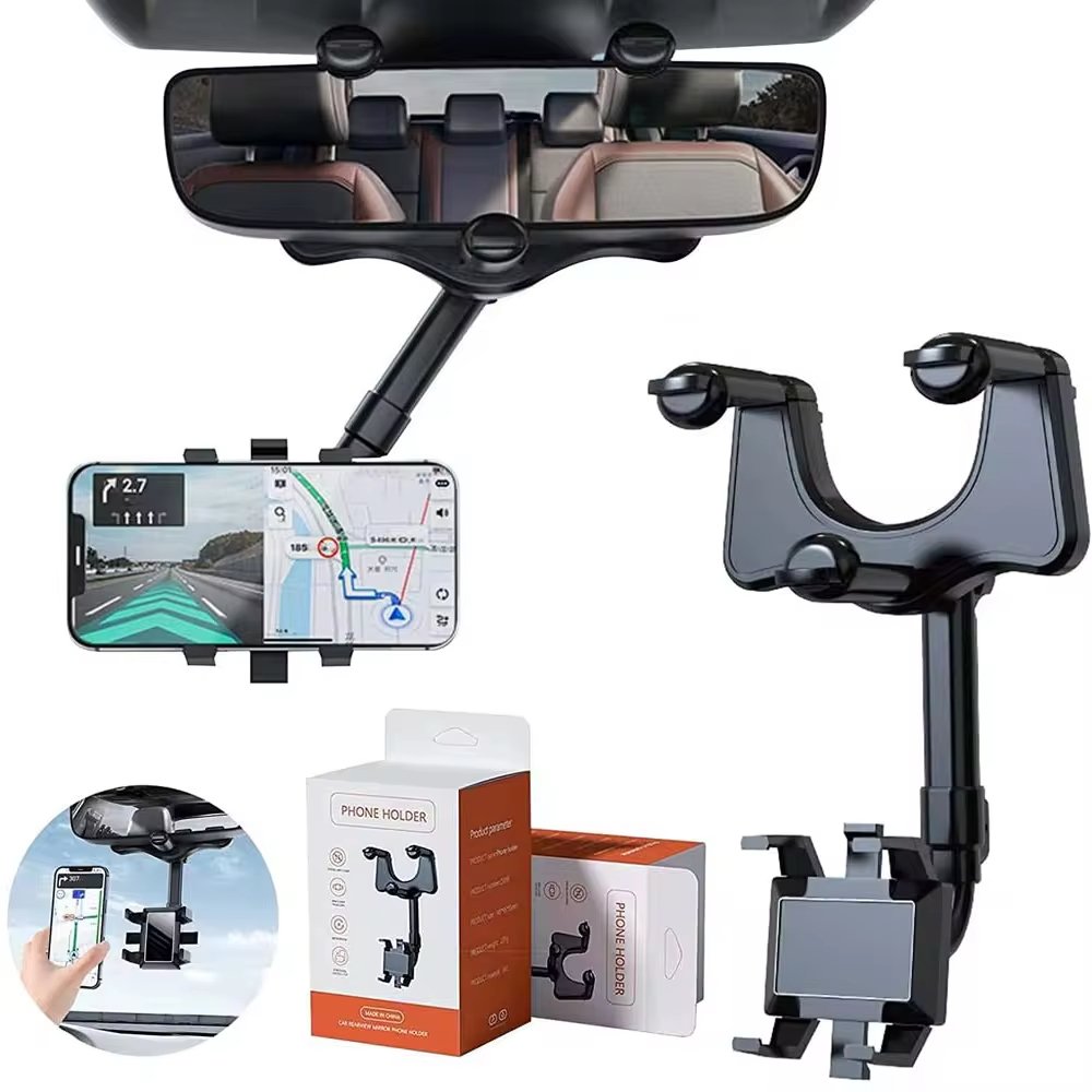 Adjustable Multi-Function Car Rear View Mirror Flexible and Strong ABS Mobile Phone Holder Stable Car Holders