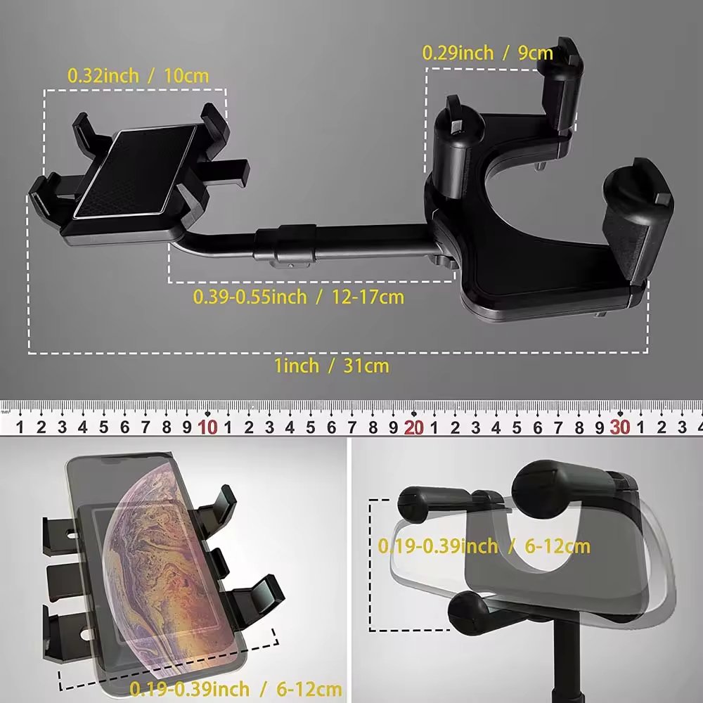 Adjustable Multi-Function Car Rear View Mirror Flexible and Strong ABS Mobile Phone Holder Stable Car Holders