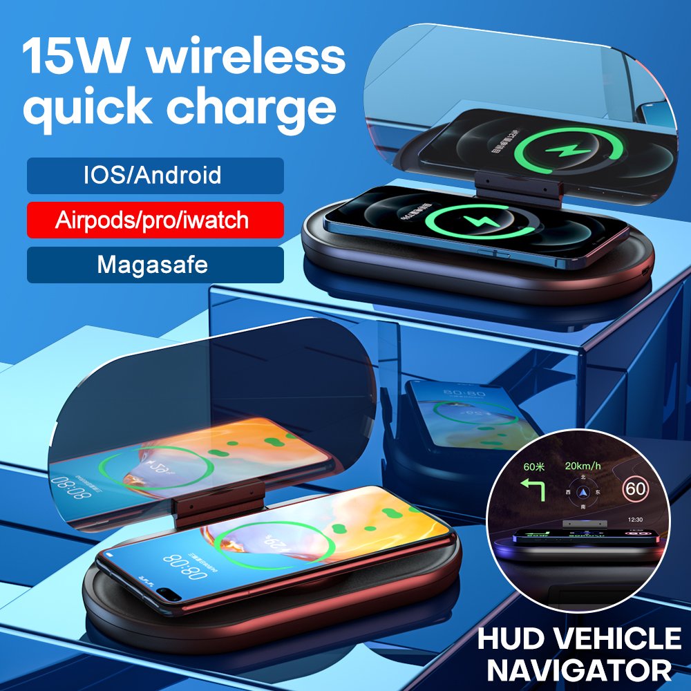 New navigation head-up display creative HUD high-definition car navigation projector mobile phone bracket wireless charging