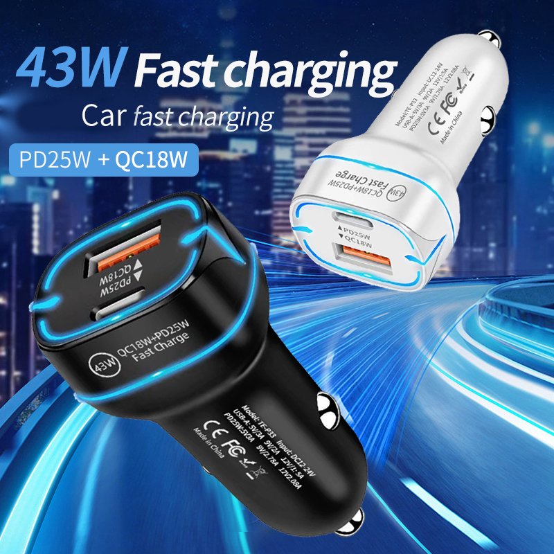 Strong Performance Dual Ports Cable 2-in-1 Super Fast Charging Car Charger Voltage 12-24V Display Max42W Chargers Adapters