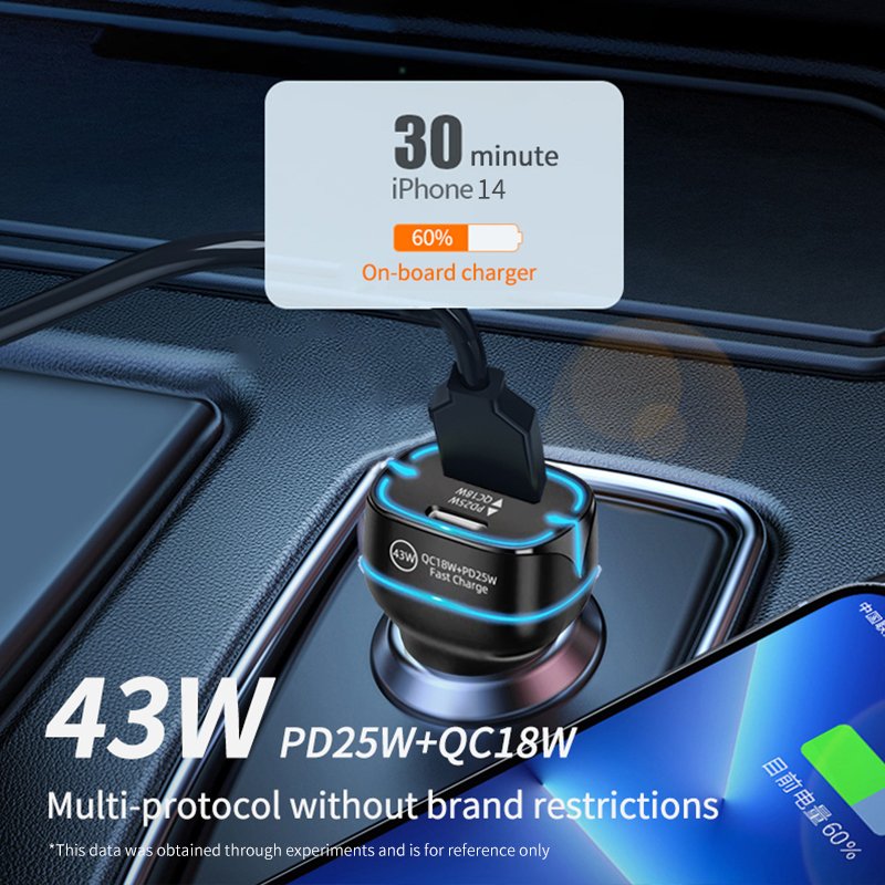 Strong Performance Dual Ports Cable 2-in-1 Super Fast Charging Car Charger Voltage 12-24V Display Max42W Chargers Adapters