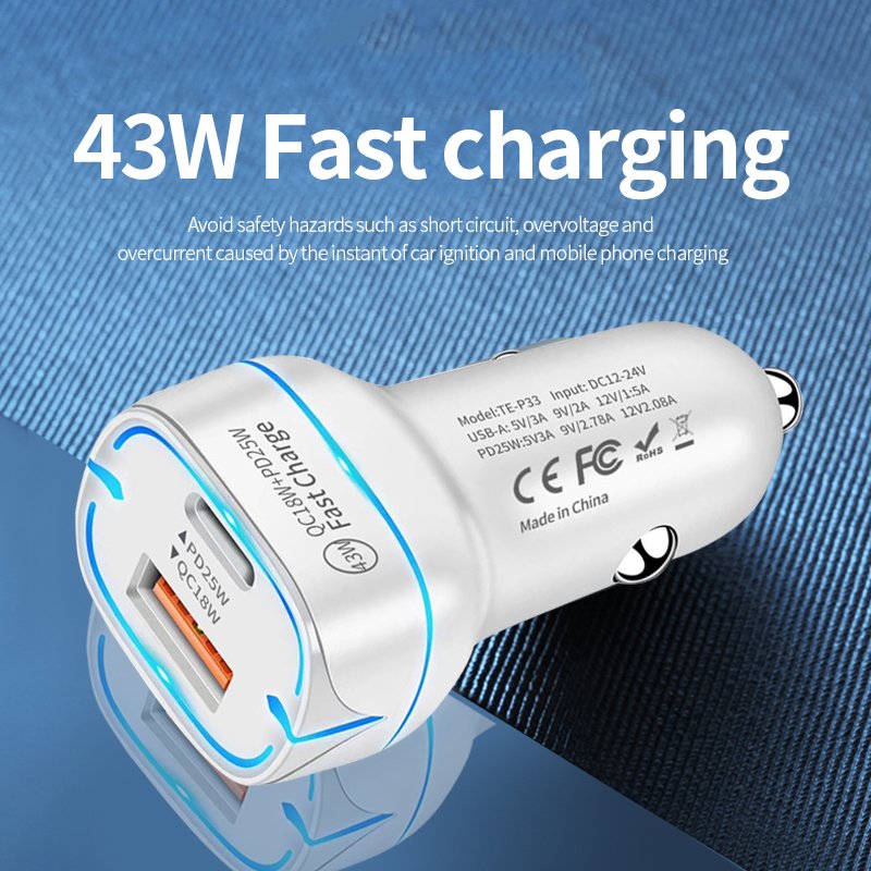 Strong Performance Dual Ports Cable 2-in-1 Super Fast Charging Car Charger Voltage 12-24V Display Max42W Chargers Adapters