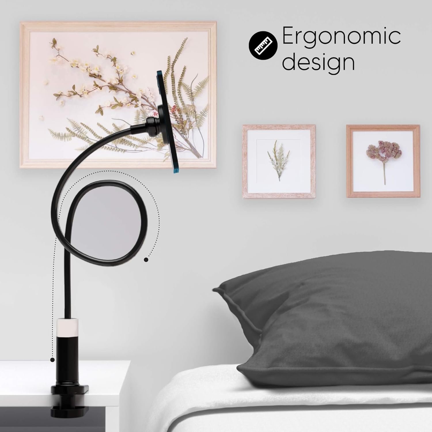 Magnetic Gooseneck Phone Holder Flexible Long Arm Mount for Desk Bed Bedside Table Overhead Cell Phone Clip Bracket Clamp Stand
