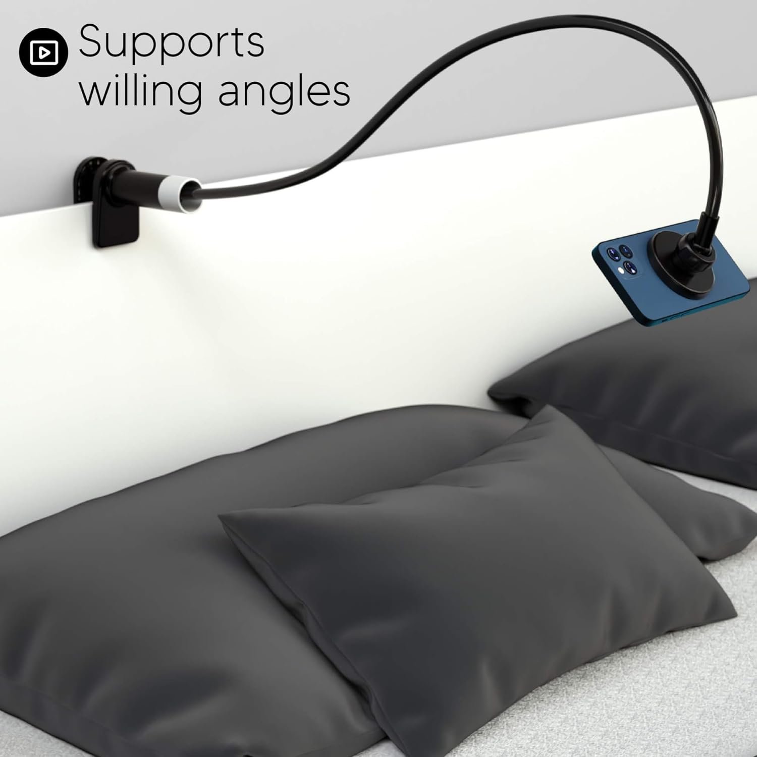 Magnetic Gooseneck Phone Holder Flexible Long Arm Mount for Desk Bed Bedside Table Overhead Cell Phone Clip Bracket Clamp Stand