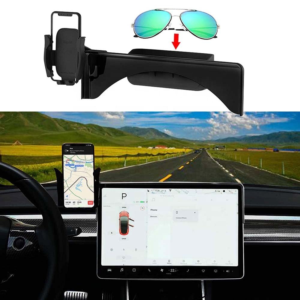 Car Cellphone Mount for Tesla Model 3/Y Safety Cell Phone Holder Stand with Sunglass Holder fit Tesla Interior Accessories