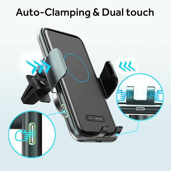 Hot Sell Smart Sensor 15W Car Wireless Charger For Cell Phones Touch Clamping Wireless Charger Car Phone Holder