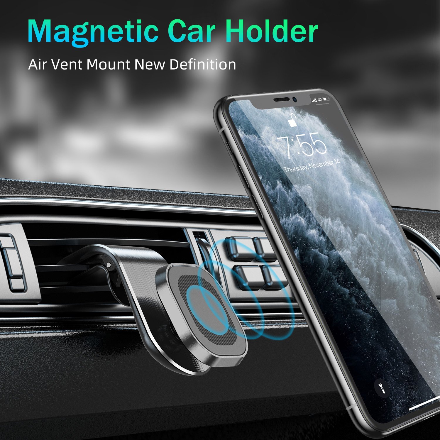 USLION Hot Selling Custom logo Smartphone Holder Box 360 rotation magnetic power air vent magnetic car mount mobile phone holder