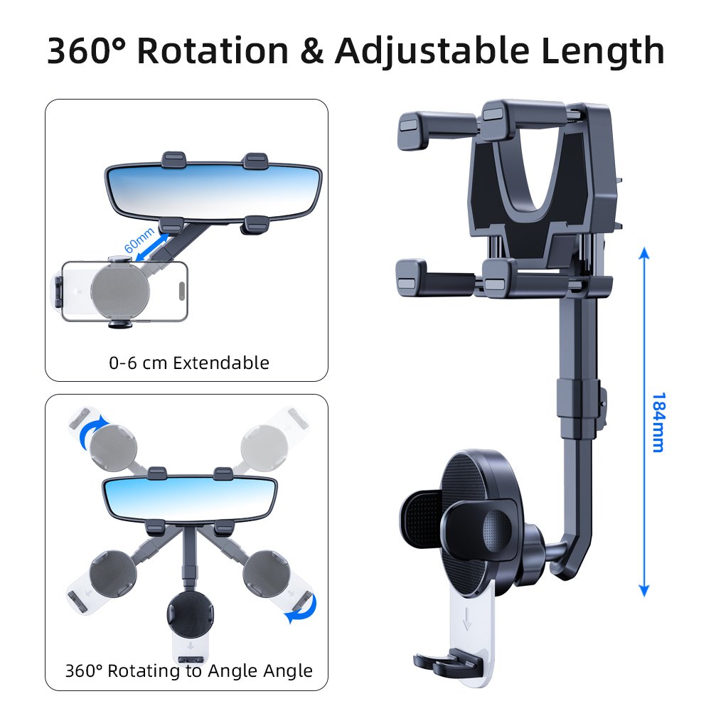 Best Selling Rearview Mirror Mobile Phone Car Holder Universal 360 Rotating Car Phone Mount And Gps Holder Rearview Mirror Clip