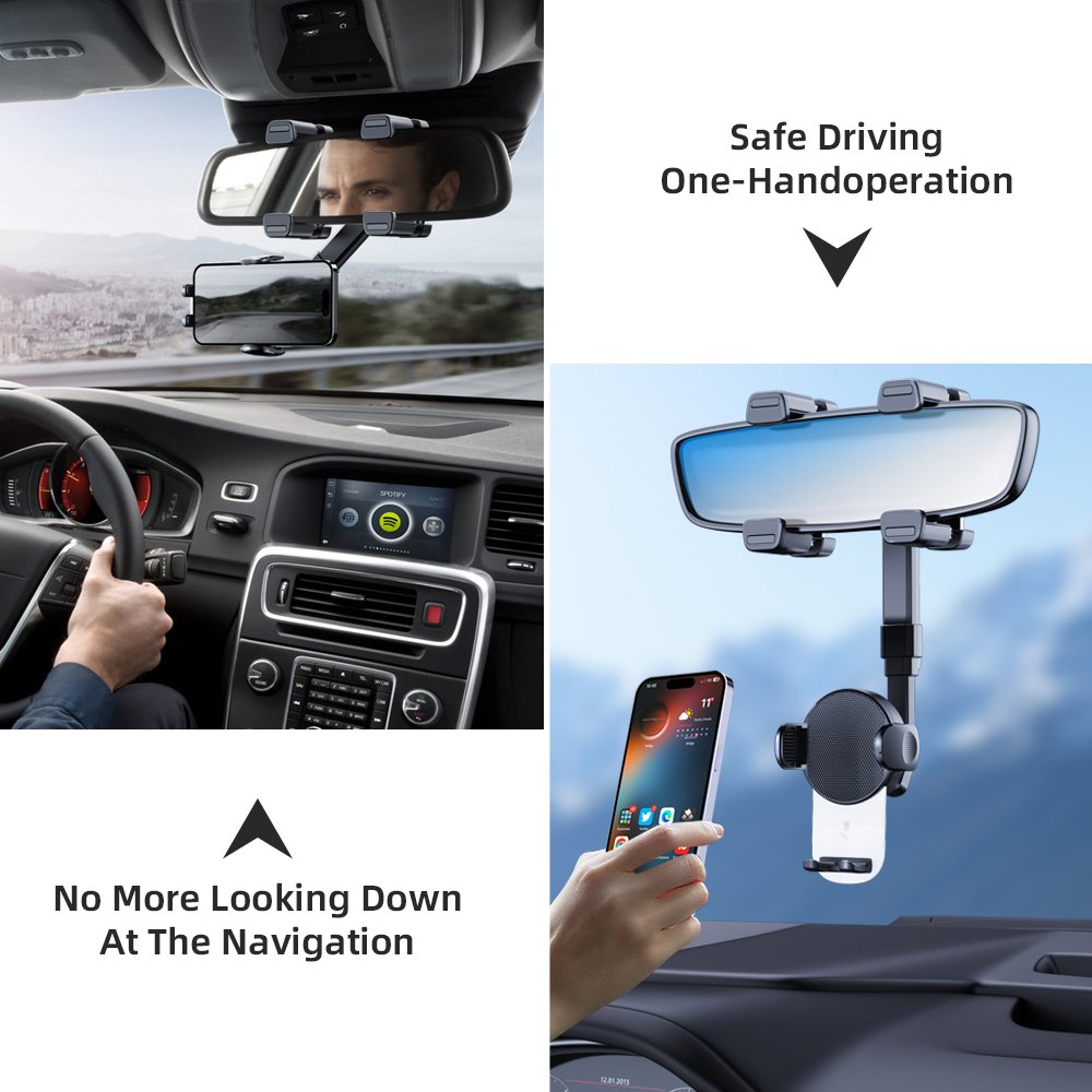 Best Selling Rearview Mirror Mobile Phone Car Holder Universal 360 Rotating Car Phone Mount And Gps Holder Rearview Mirror Clip
