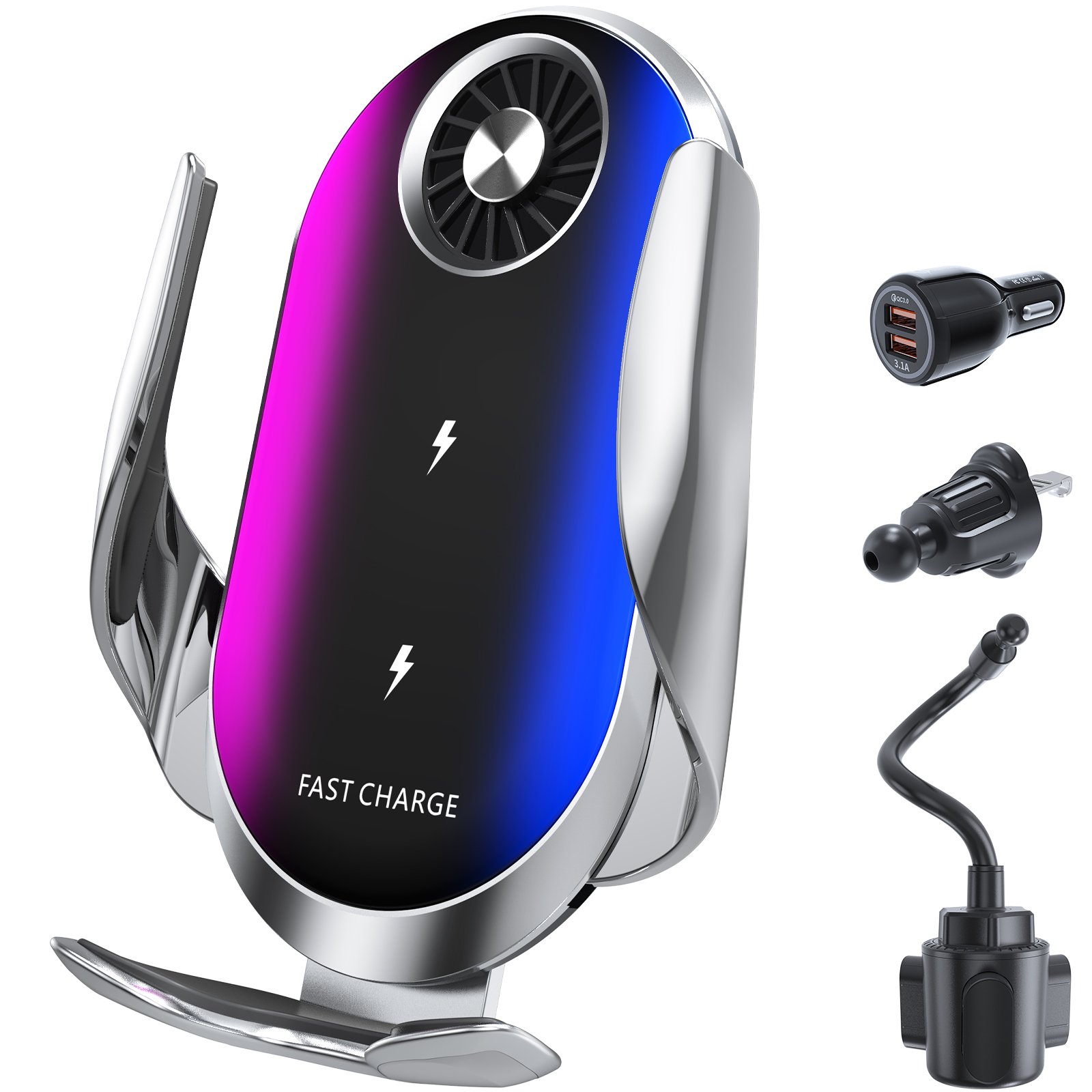 15W KC PSE FCC CE Big Cooling Fan Charging Car Cup C40 For Samsung Z Flip 3 4 S23 iPhone Wireless Charger Phone Holder