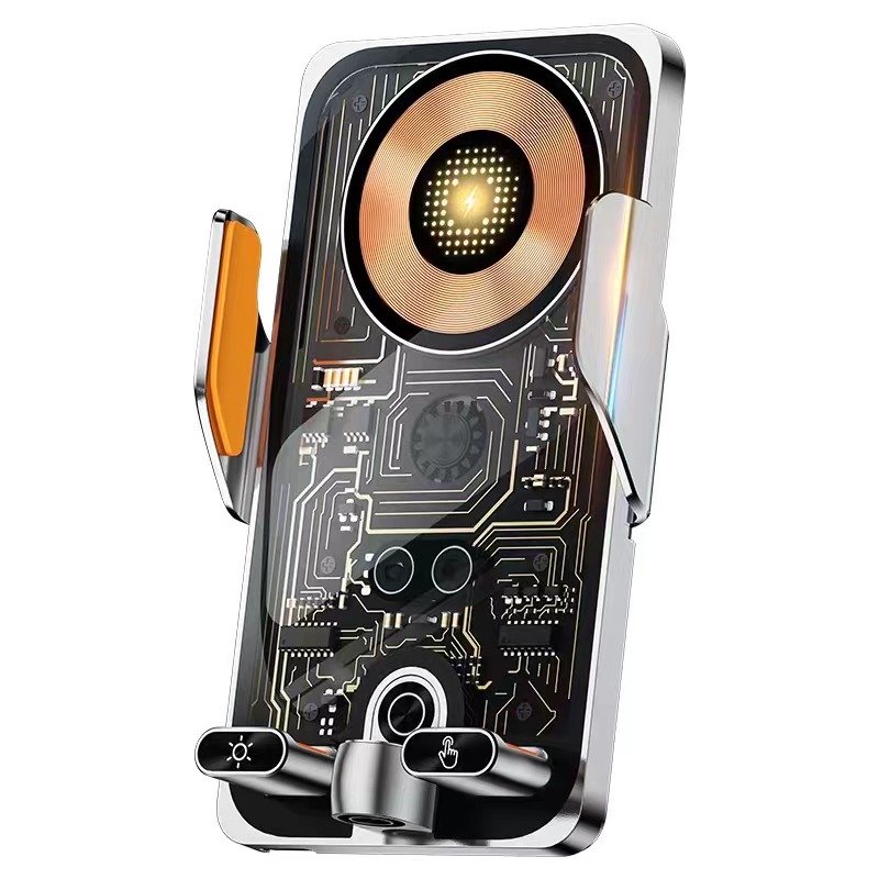 C1 Metal Car Charger Transparent Glass 15W Wireless With 3 Magnetic Charging Head Auto Clamping Sensing Car Phone Holder