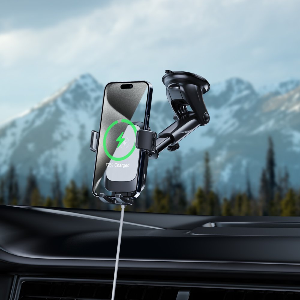 2024 Cheap 15W Wireless Charger Car Phone Holder Dashboard Suction Cup Phone Mount Windshield Phone Stand Car Holder Charger