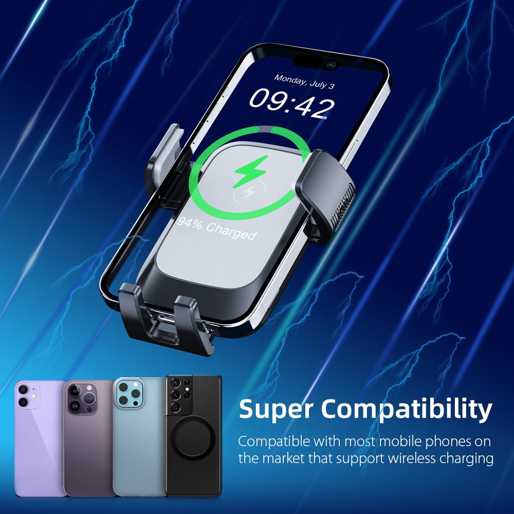 2024 Cheap 15W Wireless Charger Car Phone Holder Dashboard Suction Cup Phone Mount Windshield Phone Stand Car Holder Charger