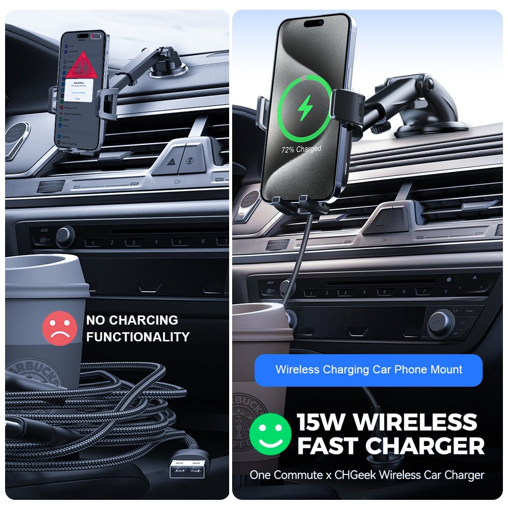 2024 Cheap 15W Wireless Charger Car Phone Holder Dashboard Suction Cup Phone Mount Windshield Phone Stand Car Holder Charger