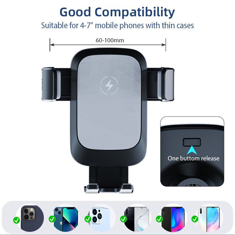 2024 Cheap 15W Wireless Charger Car Phone Holder Dashboard Suction Cup Phone Mount Windshield Phone Stand Car Holder Charger