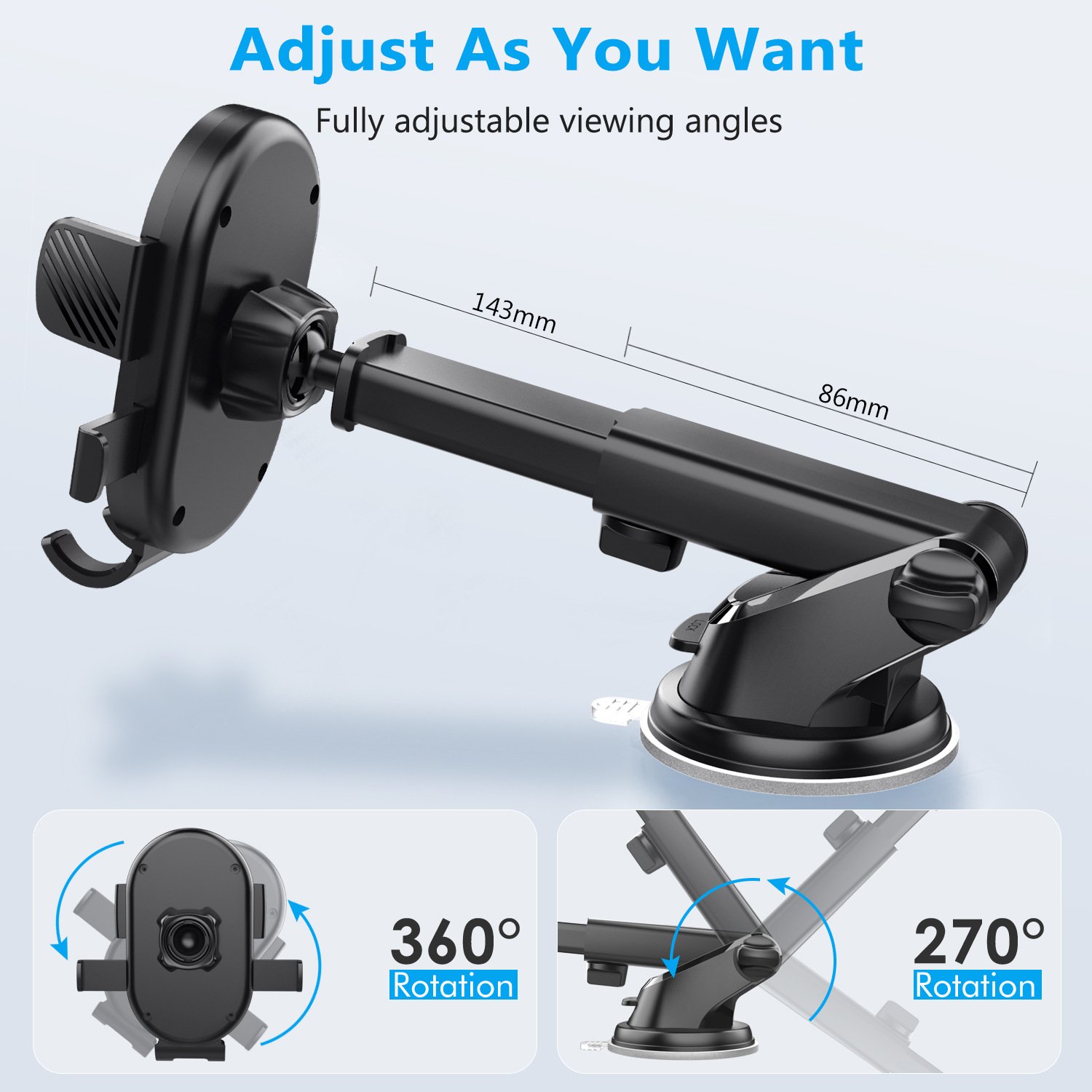 2-in-1 Universal Adjustable Mobile Phone Holder With Suction Cup Car Air Vent Mount Dashboard Car Phone Holder