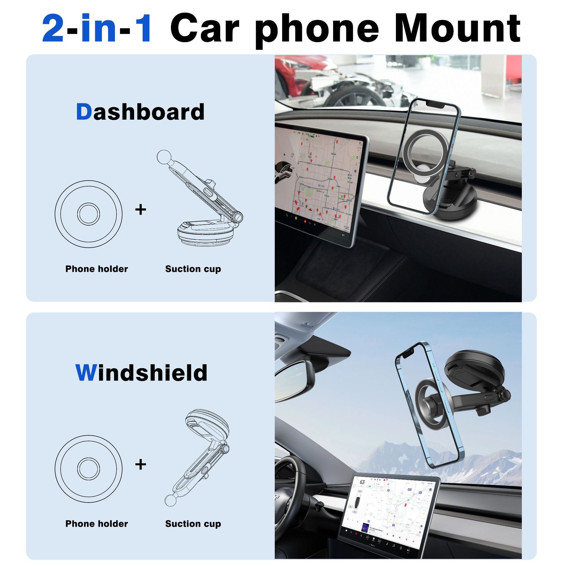 360 Degree Rotation Retractable Strong Magnetic Car Mount Absorption Cup Windshield Dashboard Cars Phone Holder
