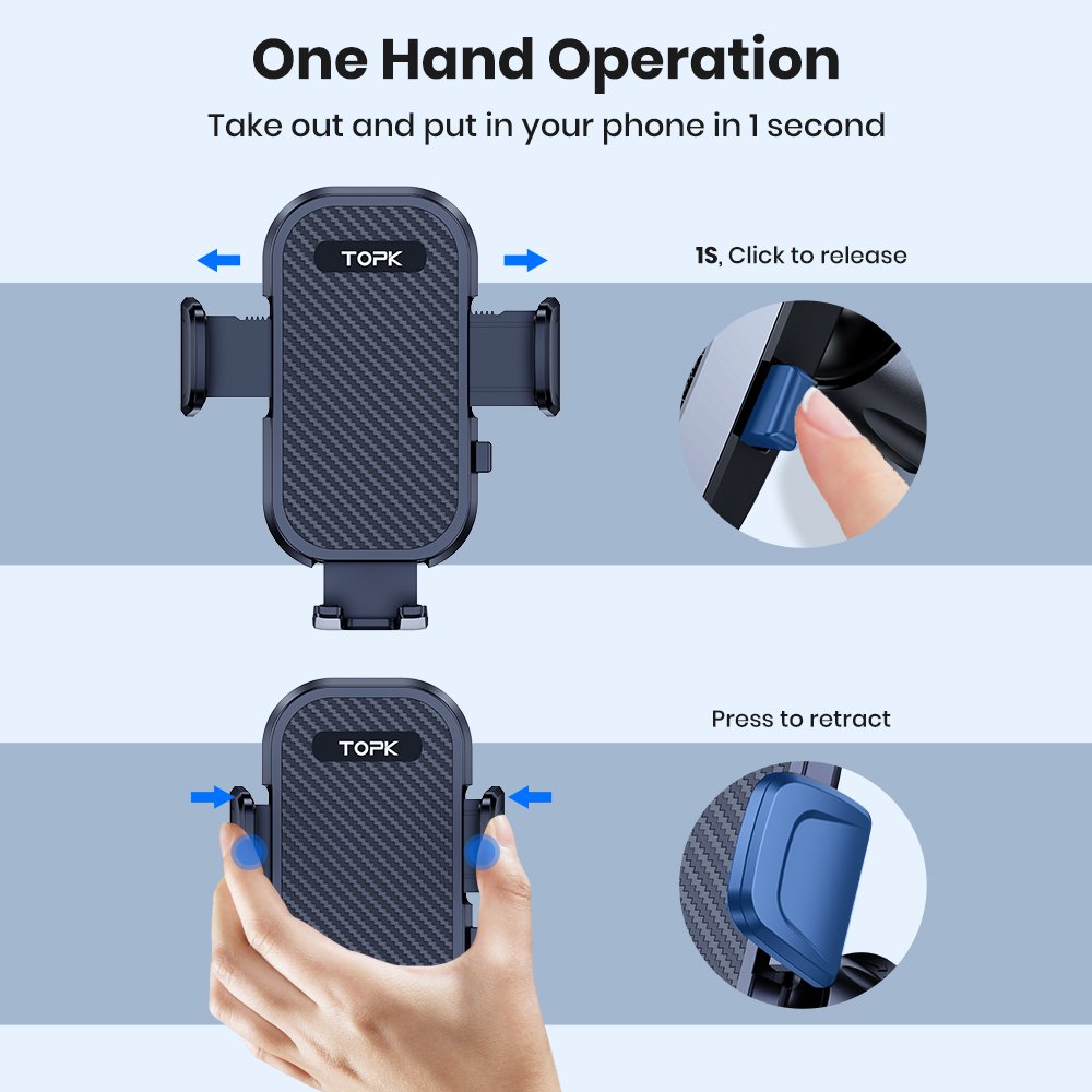 TOPK D42-G 360 Degree Rotation Strong Car Mobile Quick Lock Air Vent Phone Holder Stand