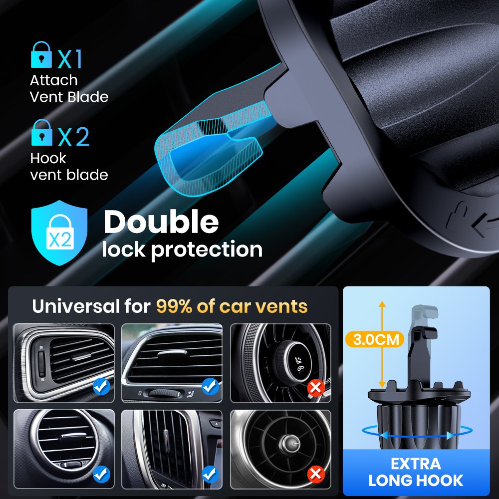 TOPK D42-G 360 Degree Rotation Strong Car Mobile Quick Lock Air Vent Phone Holder Stand